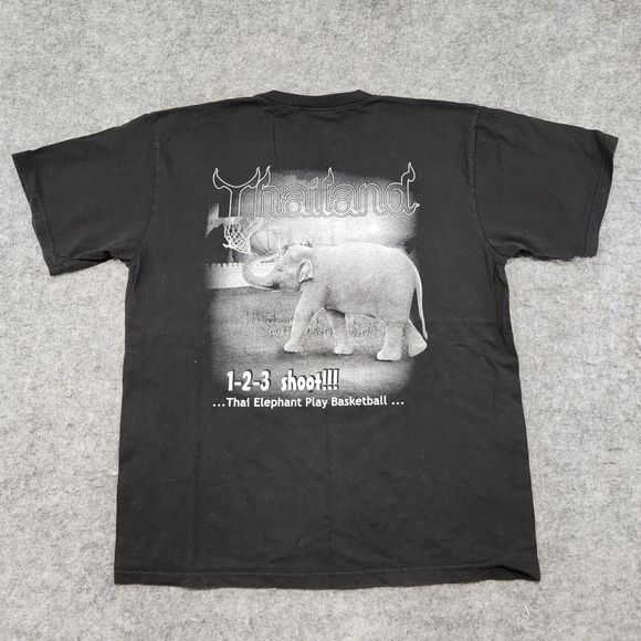 VTG Thailand Elephant Playing Basketball Mens L Large Animal Graphic T Shirt - Picture 9 of 11